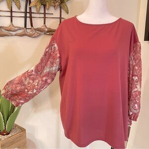 RUBY RD. PAISLEY 3/4 PUFFED SLEEVE PULLOVER TOP L NWT